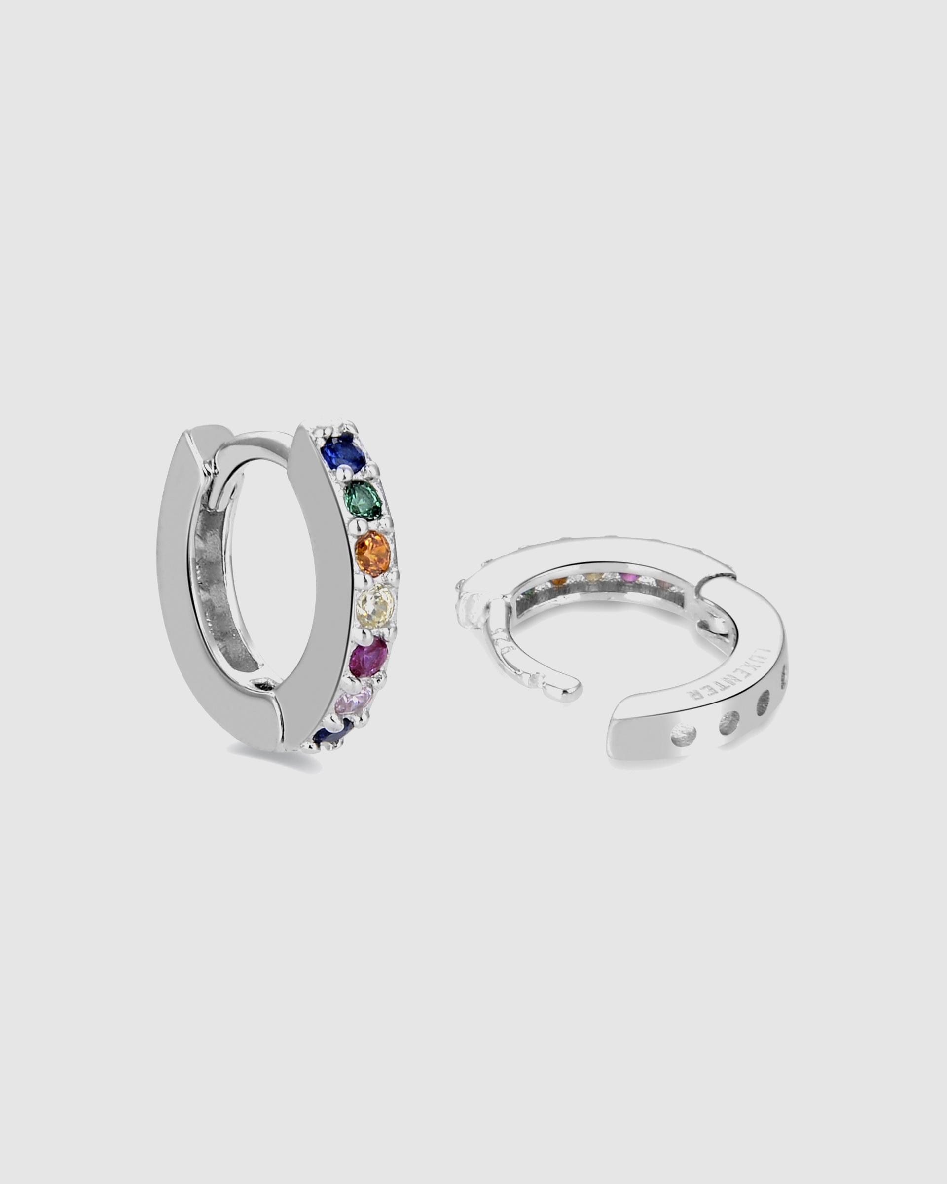 Imagen 6 de Pendientes de aro essential de plata de ley 925 acabados en rodio con circonita multicolor - Plata Plata