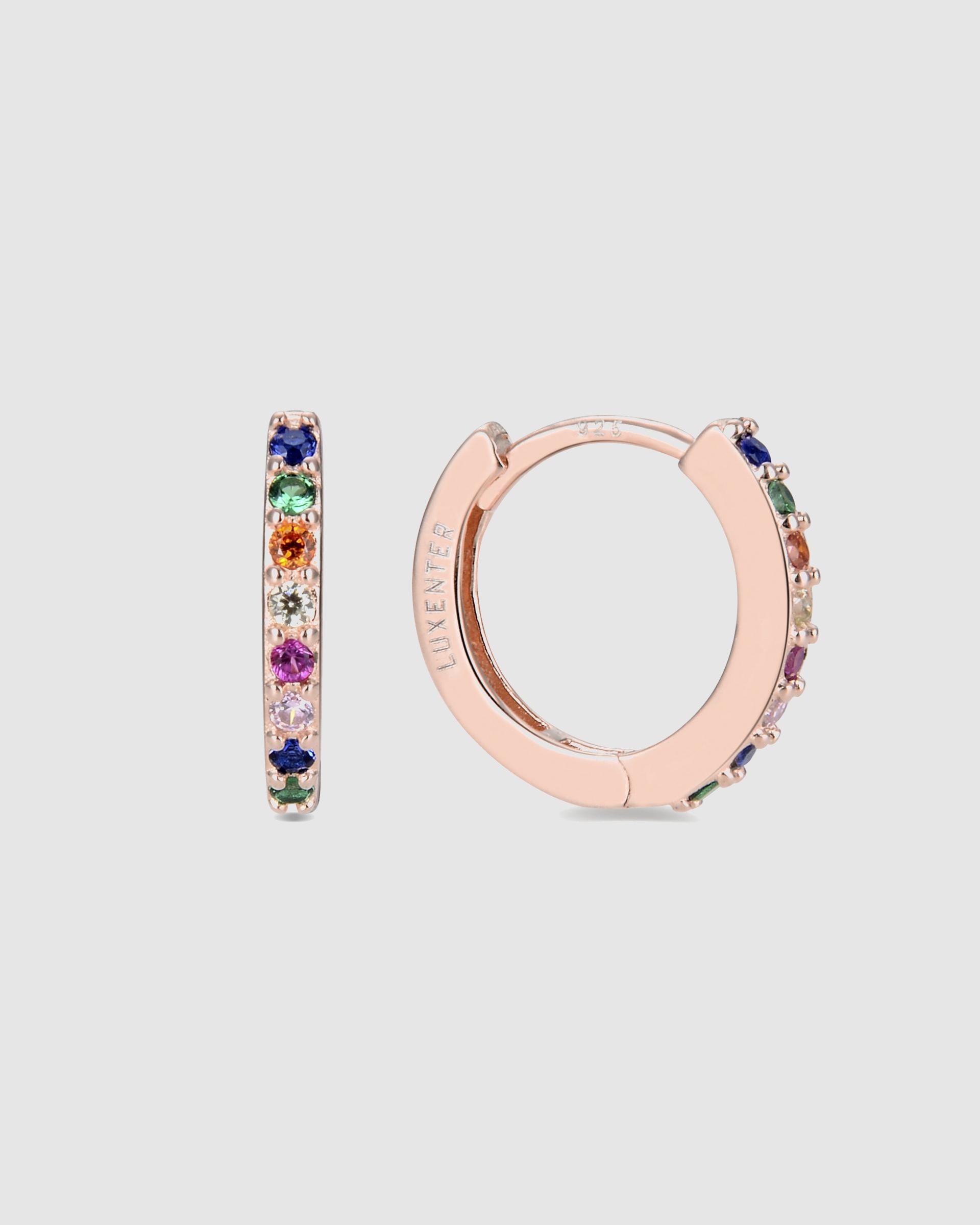 Imagen 1 de Pendientes de aro essential de plata de ley 925 acabados en oro rosa de 18 quilates con circonita multicolor Multicolor