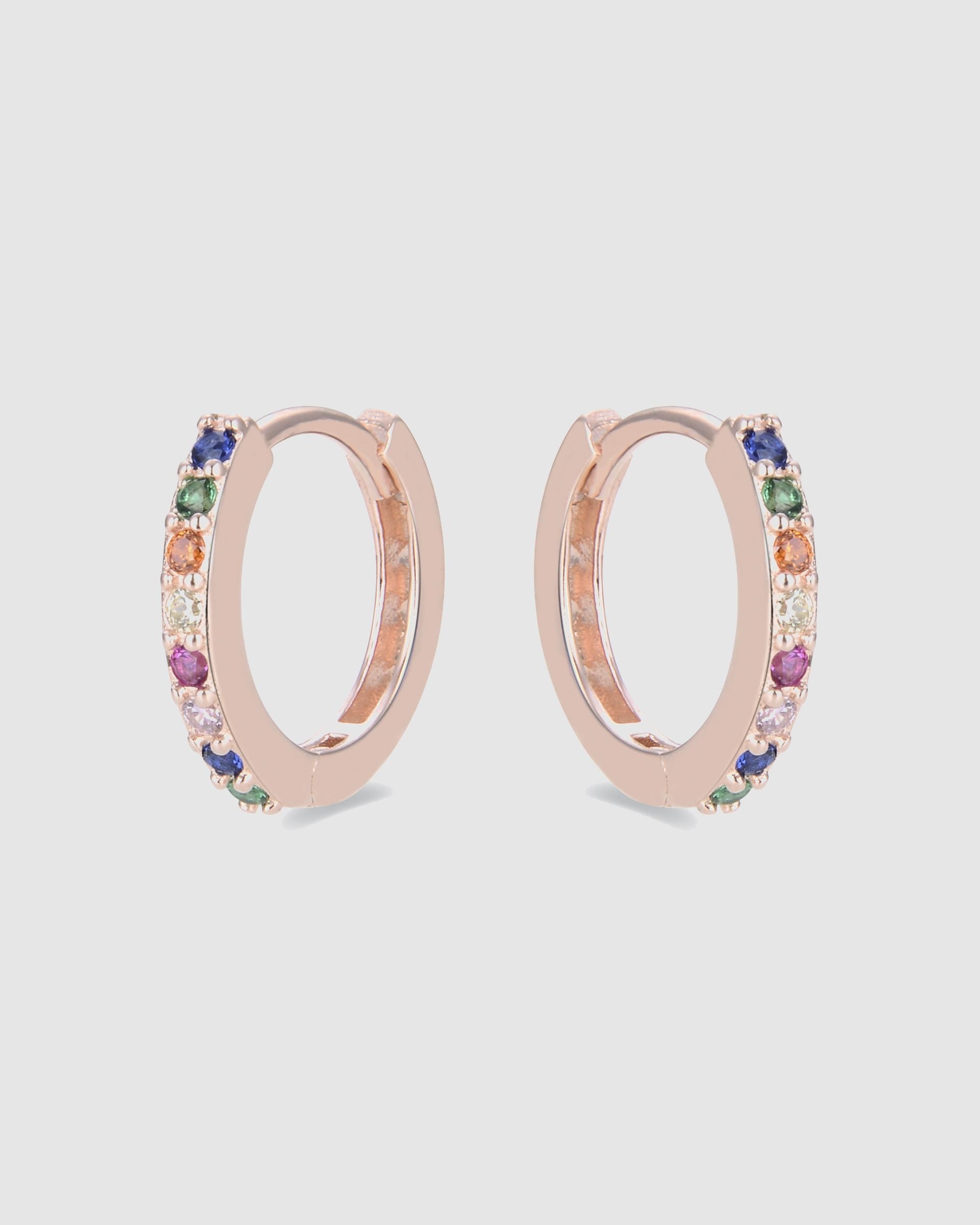 Imagen 3 de Pendientes de aro essential de plata de ley 925 acabados en oro rosa de 18 quilates con circonita - Multicolor Multicolor
