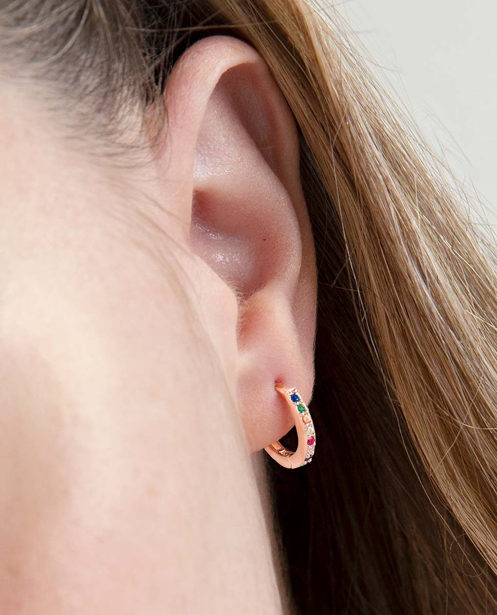 Imagen 4 de Pendientes de aro essential de plata de ley 925 acabados en oro rosa de 18 quilates con circonita - Multicolor Multicolor