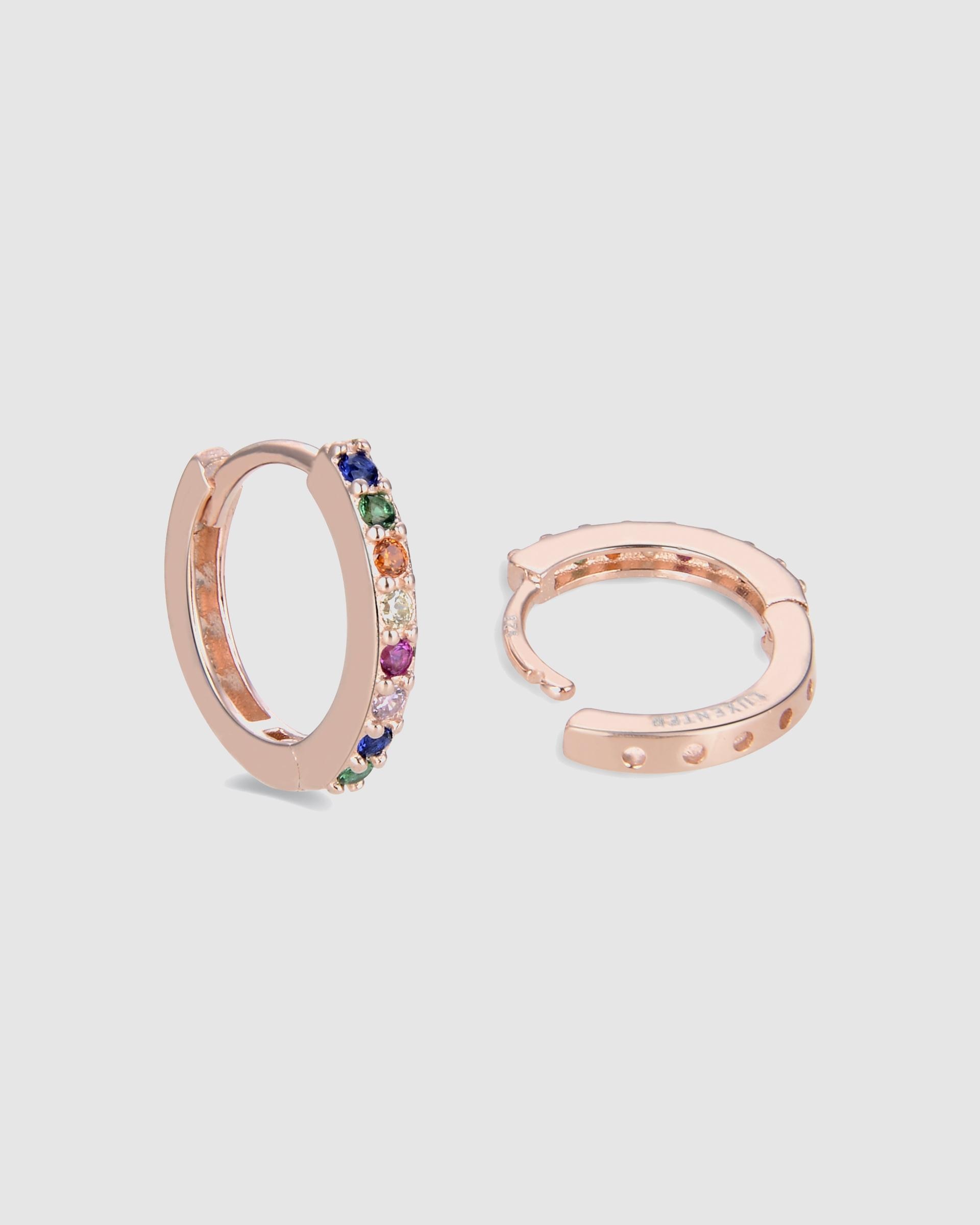 Imagen 5 de Pendientes de aro essential de plata de ley 925 acabados en oro rosa de 18 quilates con circonita - Multicolor Multicolor