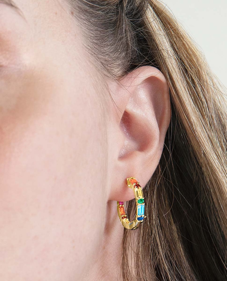 Pendientes Trendy acabado en oro de 18k con circonita multicolor Multicolor-4