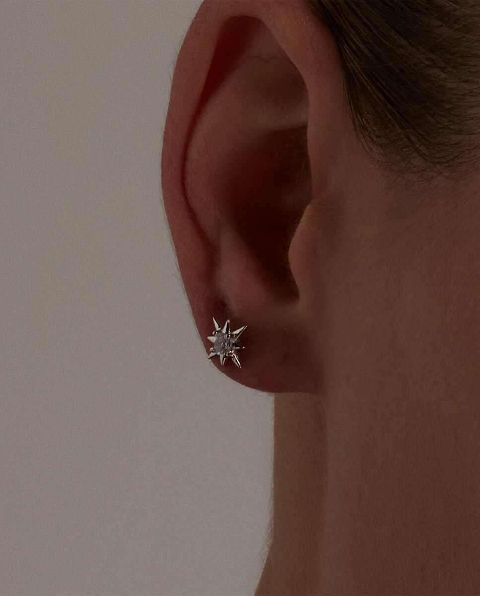 Pendientes Pide Un Deseo acabados en rodio con circonita brillante Blanco-4
