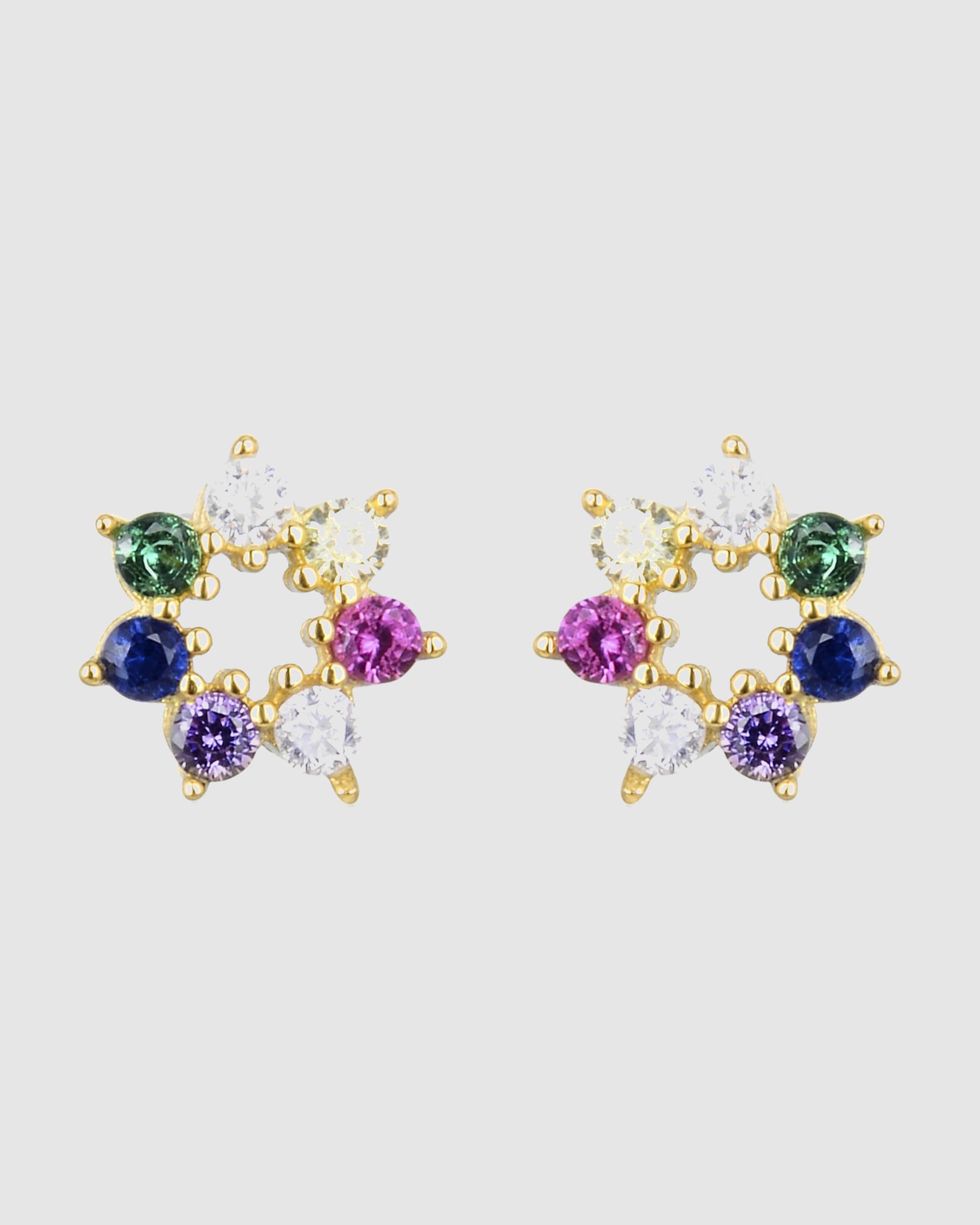 Pendientes trendy de plata de ley 925 acabados en de 18 quilates con circonita multicolor - Luxenter - Oro Oro-1