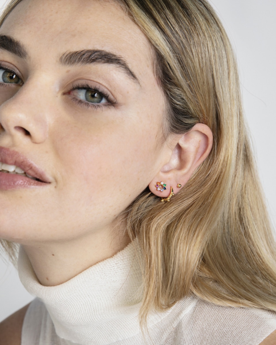 Pendientes trendy de plata de ley 925 acabados en de 18 quilates con circonita multicolor - Luxenter - Oro Oro-2