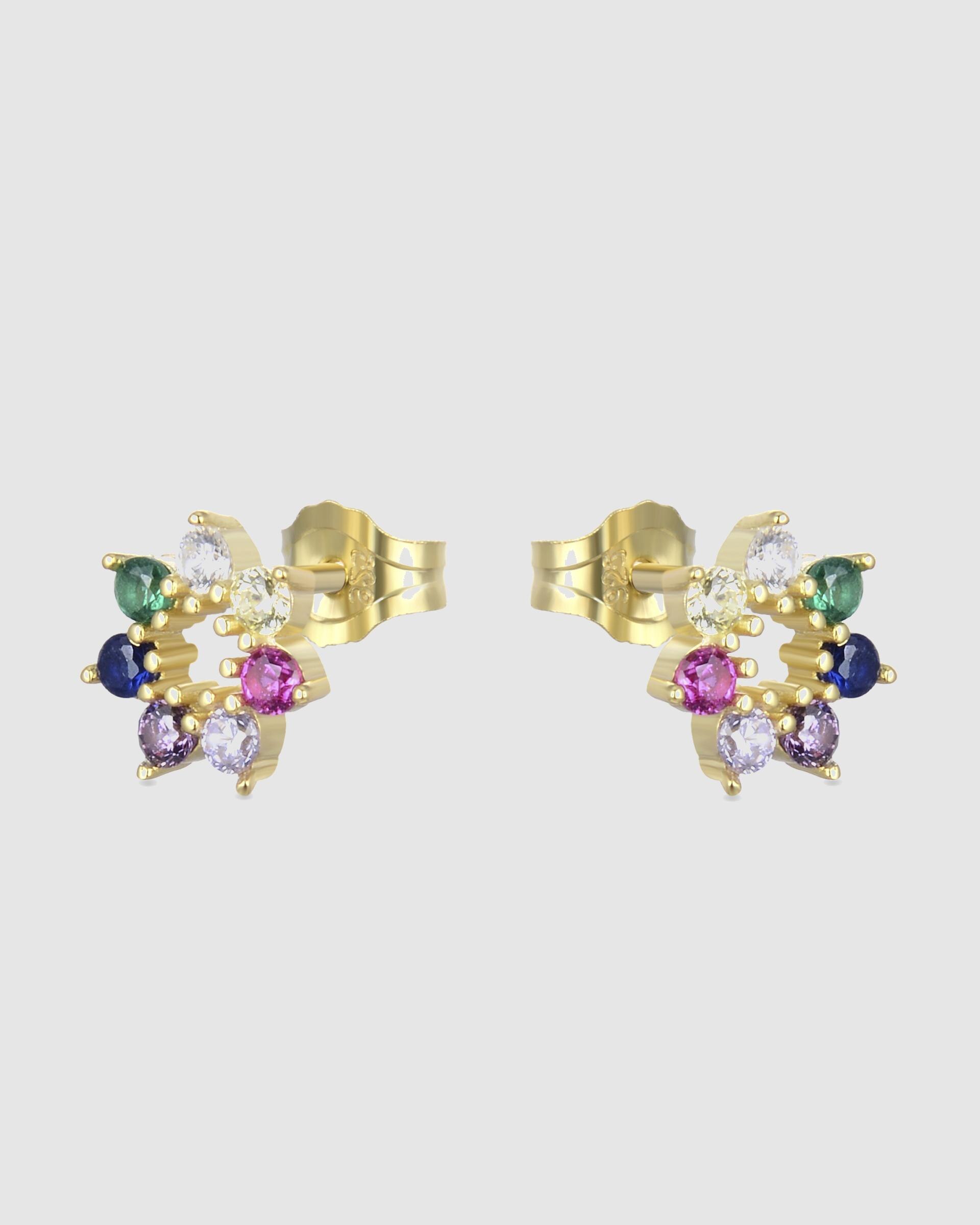 Pendientes trendy de plata de ley 925 acabados en de 18 quilates con circonita multicolor - Luxenter - Oro Oro-3