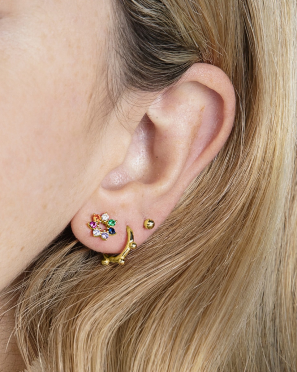 Pendientes trendy de plata de ley 925 acabados en de 18 quilates con circonita multicolor - Luxenter - Oro Oro-4