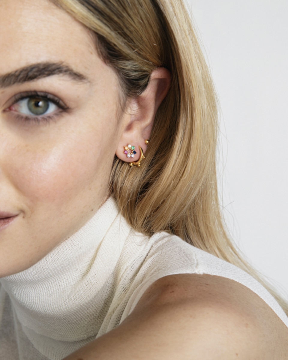 Pendientes trendy de plata de ley 925 acabados en de 18 quilates con circonita multicolor - Luxenter - Oro Oro-5