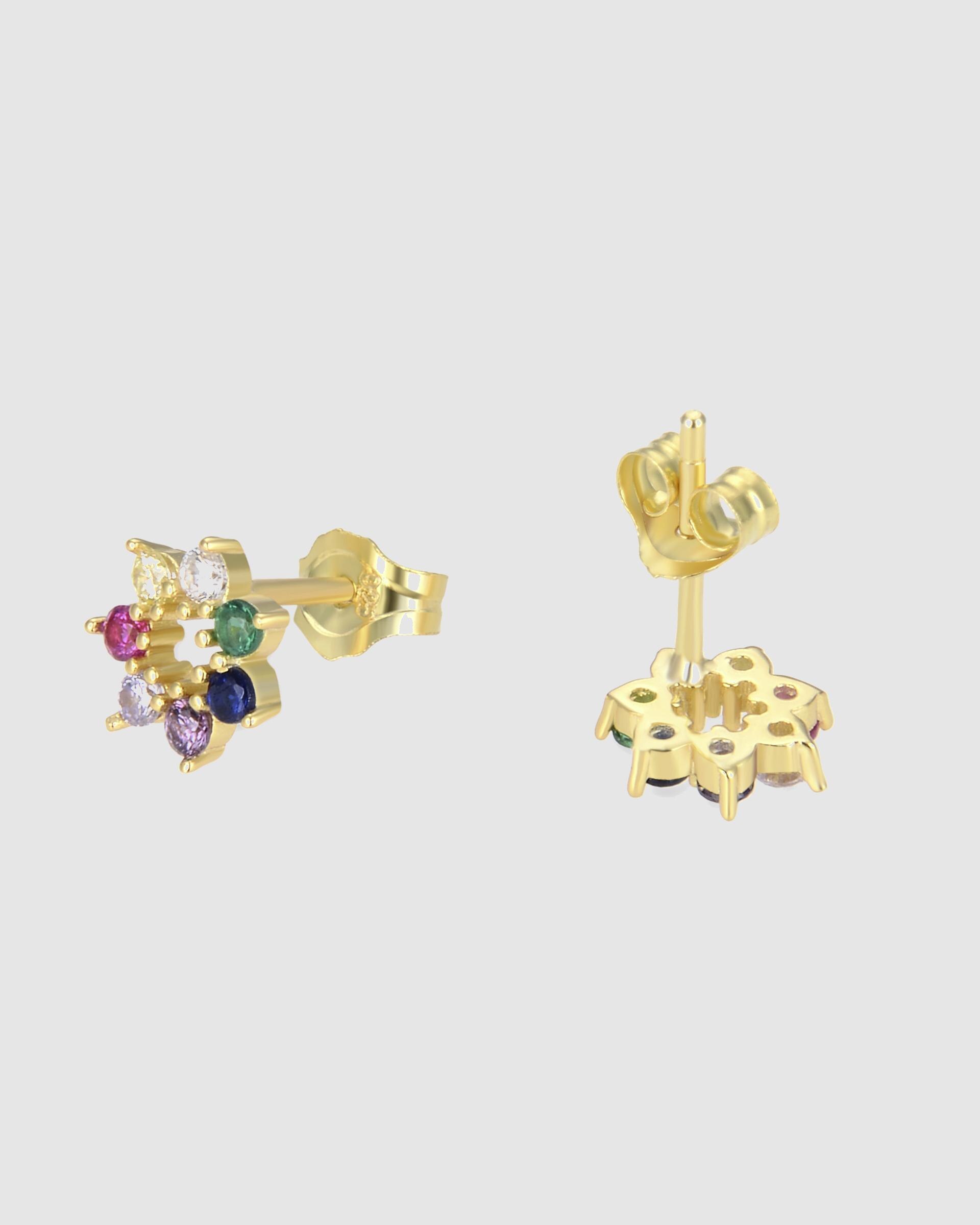 Pendientes trendy de plata de ley 925 acabados en de 18 quilates con circonita multicolor - Luxenter - Oro Oro-6
