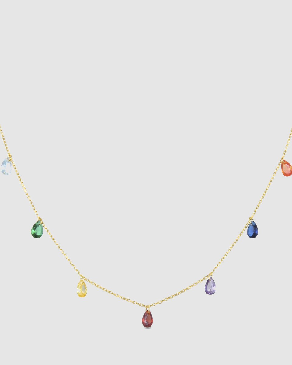 Collar Pide Un Deseo acabado en oro de 18k con circonita multicolor Multicolor-1
