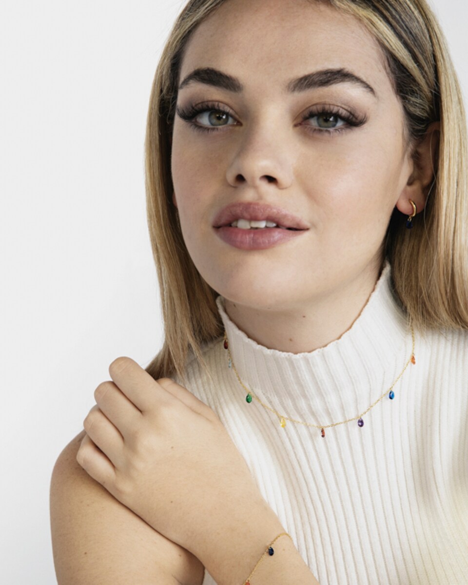 Collar Pide Un Deseo acabado en oro de 18k con circonita multicolor Multicolor-2