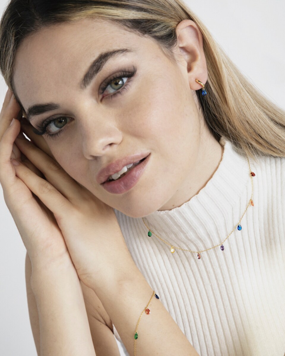 Collar Pide Un Deseo acabado en oro de 18k con circonita multicolor Multicolor-3