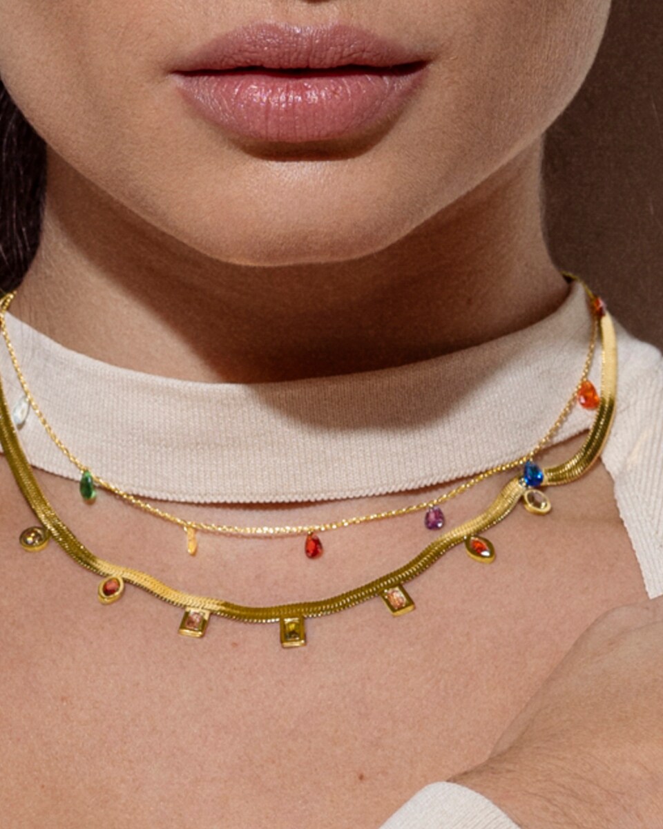 Collar Pide Un Deseo acabado en oro de 18k con circonita multicolor Multicolor-4