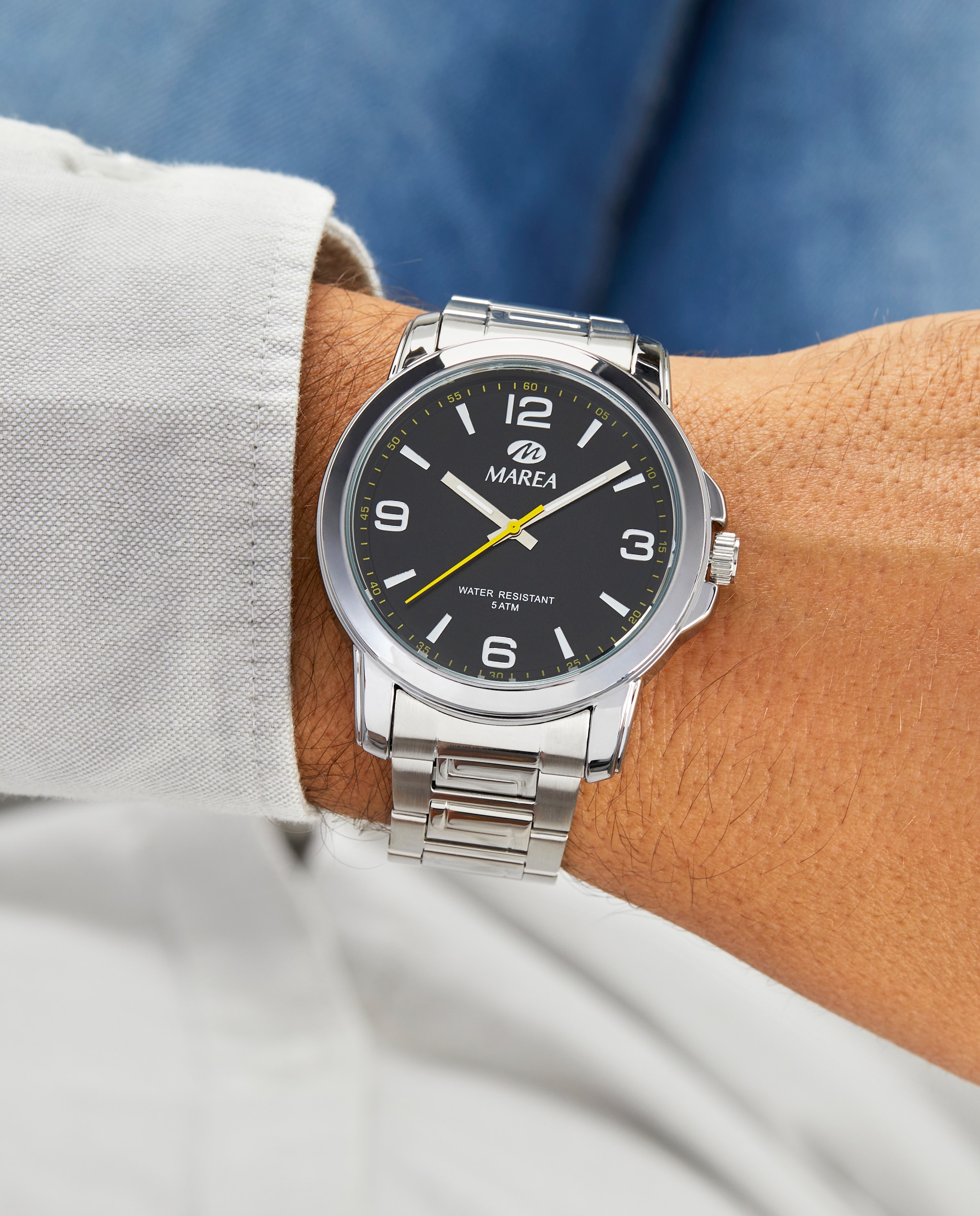 Reloj analógico de hombre b41258 1 correa de acero y esfera negra - Marea - Plateado Plateado-2