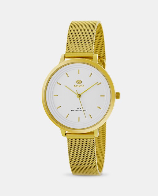 Imagen 0 de Reloj de mujer B41197/13 malla milanesa de acero dorado y esfera blanca