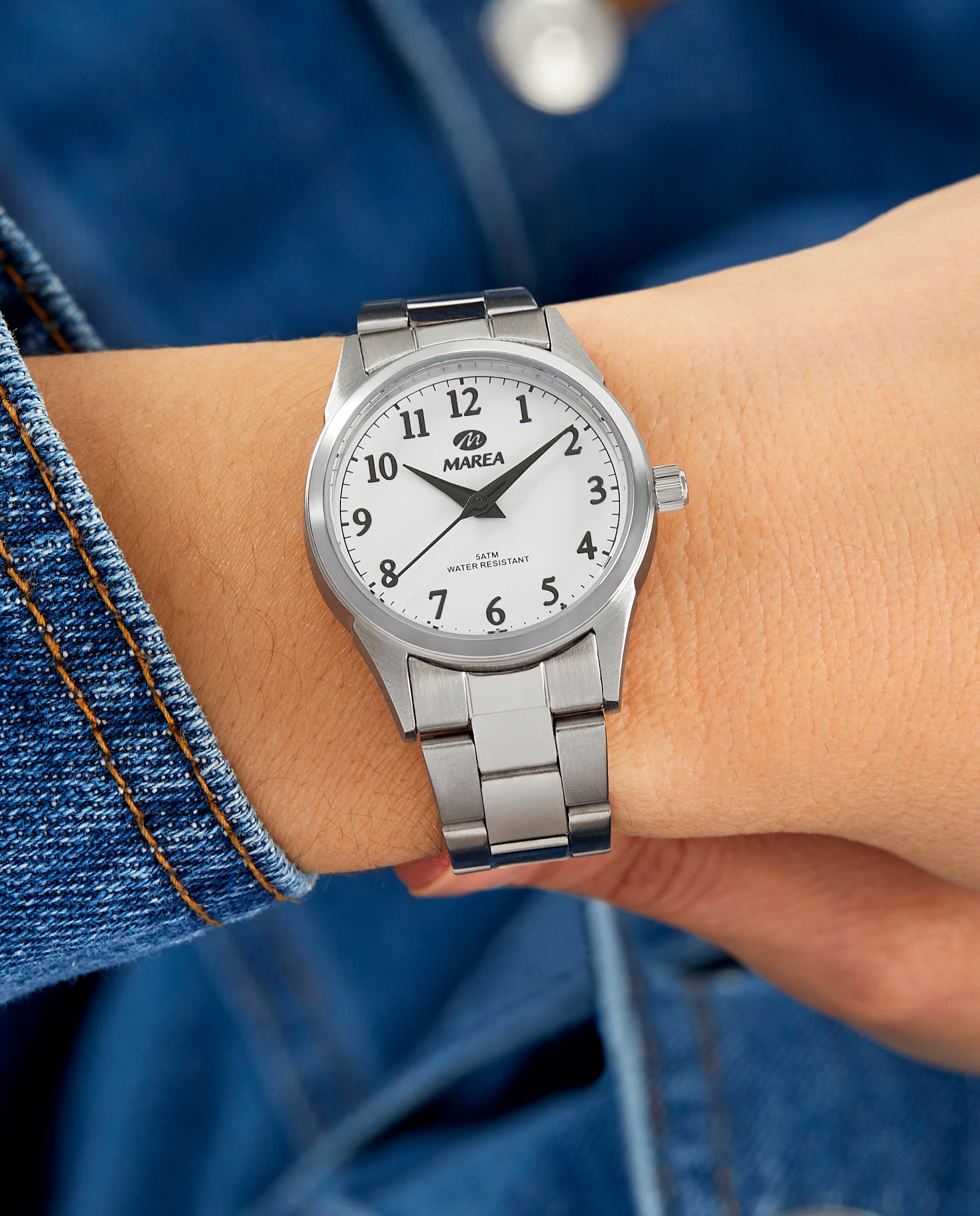 Reloj analógico de mujer b36168 1 correa de acero color plata y esfera blanca detalles en negro - Marea - Plateado Plateado-2