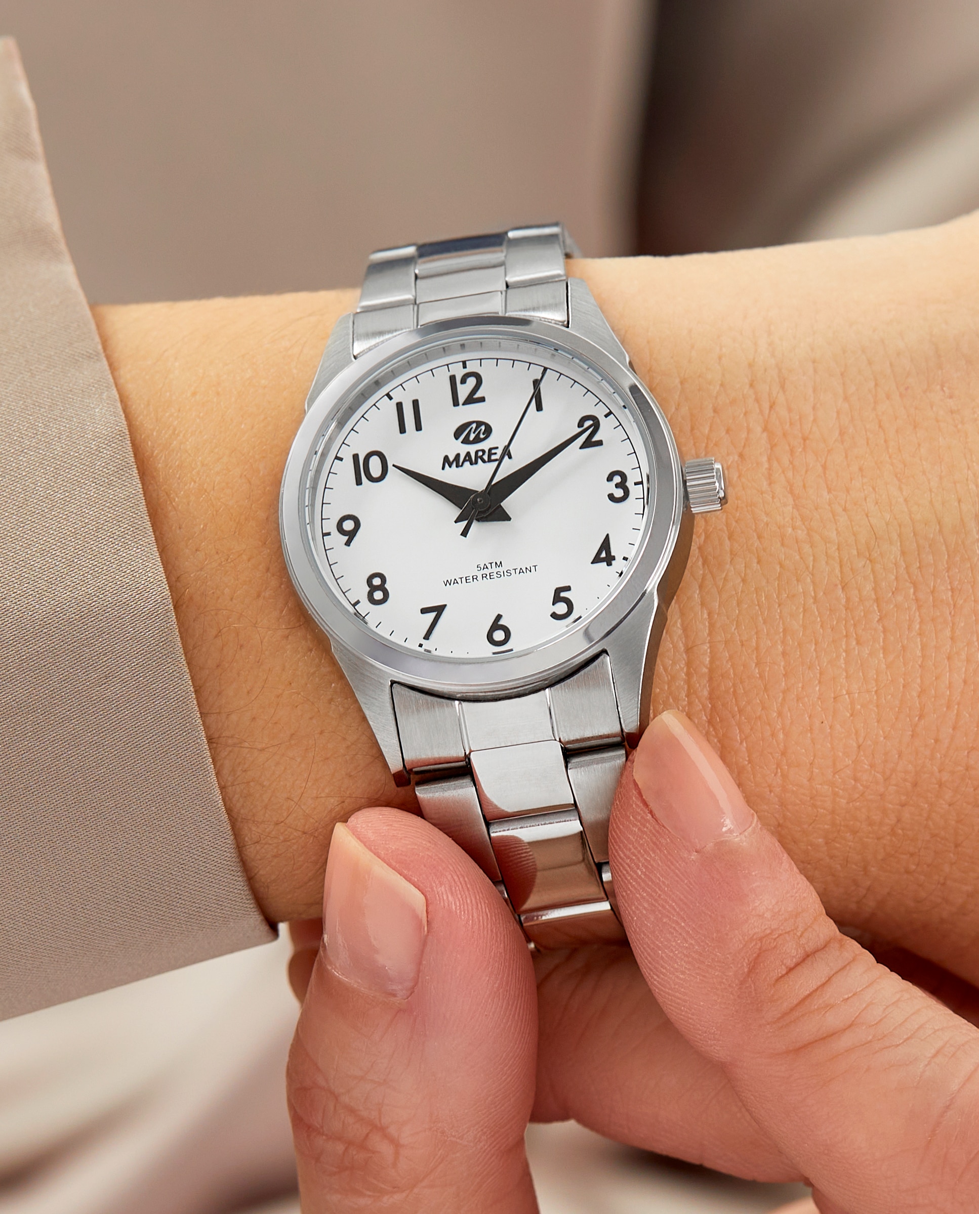 Reloj analógico de mujer b36168 2 correa de acero color plata y esfera blanca detalles en negro - Marea - Plateado Plateado-2