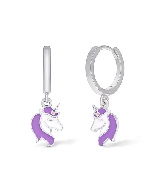 Imagen 0 de Pendientes de niña D02401/AI de plata rodiada Motivo unicornio Esmalte lila