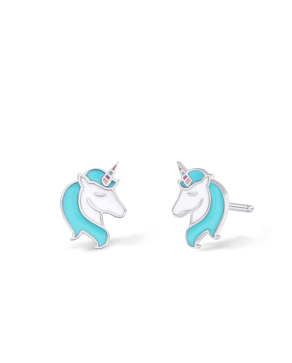 Pendientes de niña D02401/AM de plata rodiada Motivo unicornio Esmalte azul Plata-1