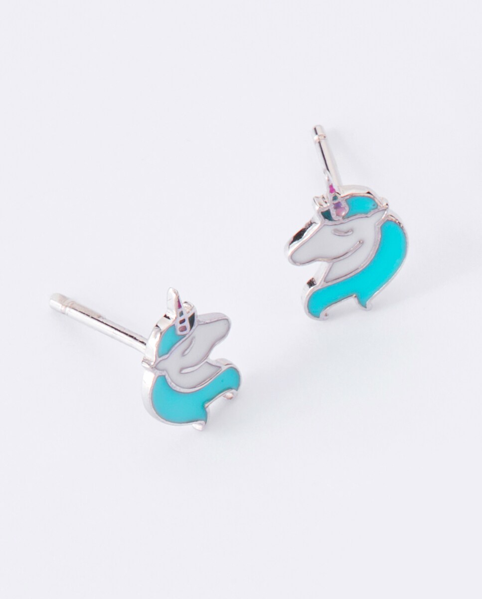 Pendientes de niña D02401/AM de plata rodiada Motivo unicornio Esmalte azul Plata-3