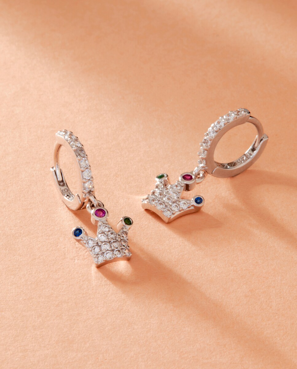 Pendientes de niña D02401/AR de plata rodiada motivo corona con circonitas Plata-3