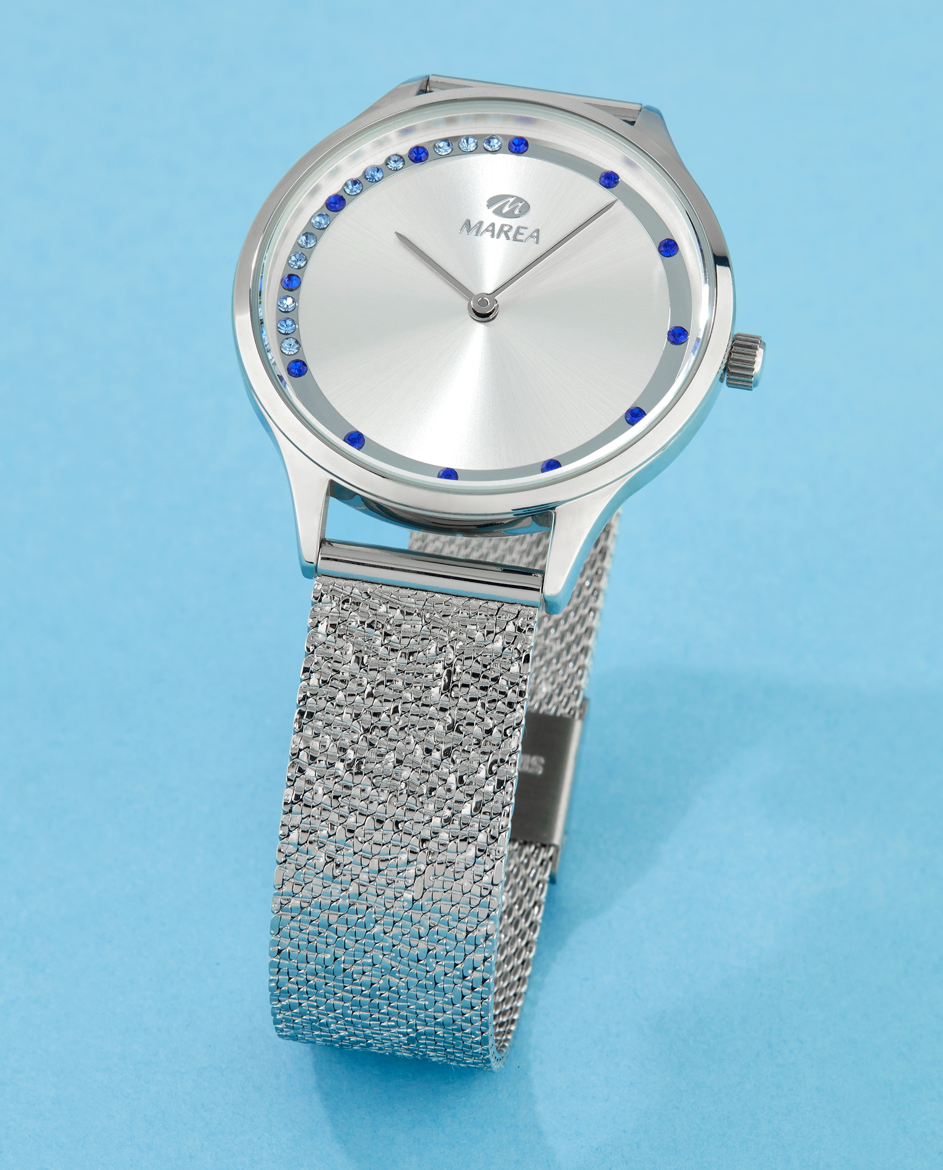 Reloj analógico de mujer b41334 1 correa de acero color plata y esfera plateada con piedras azules - Marea - Plateado Plateado-3