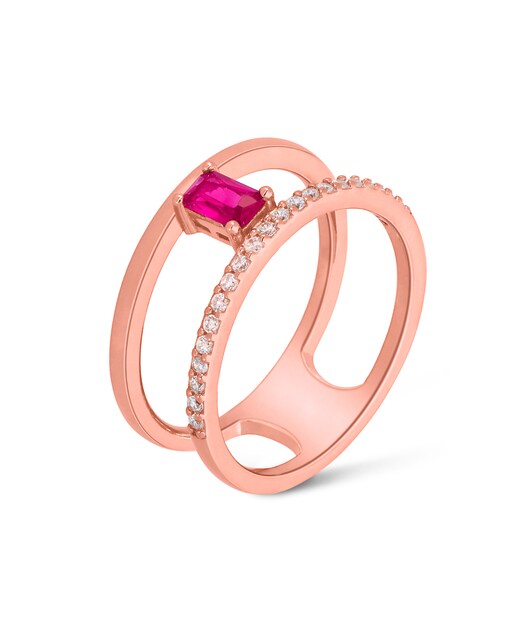Imagen 0 de Anillo D02806/AL14 de plata rodiada chapado en oro rosa de 18k y circonita fucsia