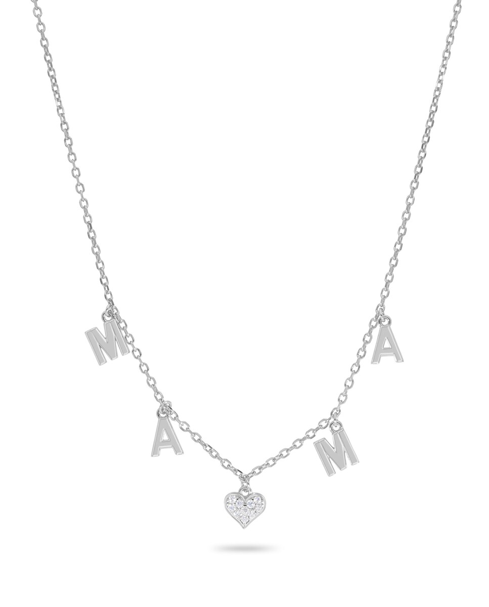 Collar mamá corazón D02607/AQ de plata rodiada y circonita blanca Plata-1