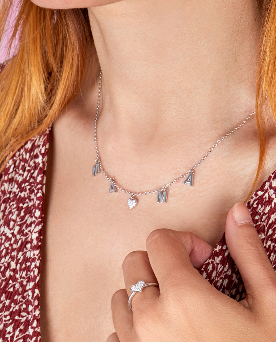 Collar mamá corazón D02607/AQ de plata rodiada y circonita blanca Plata-2