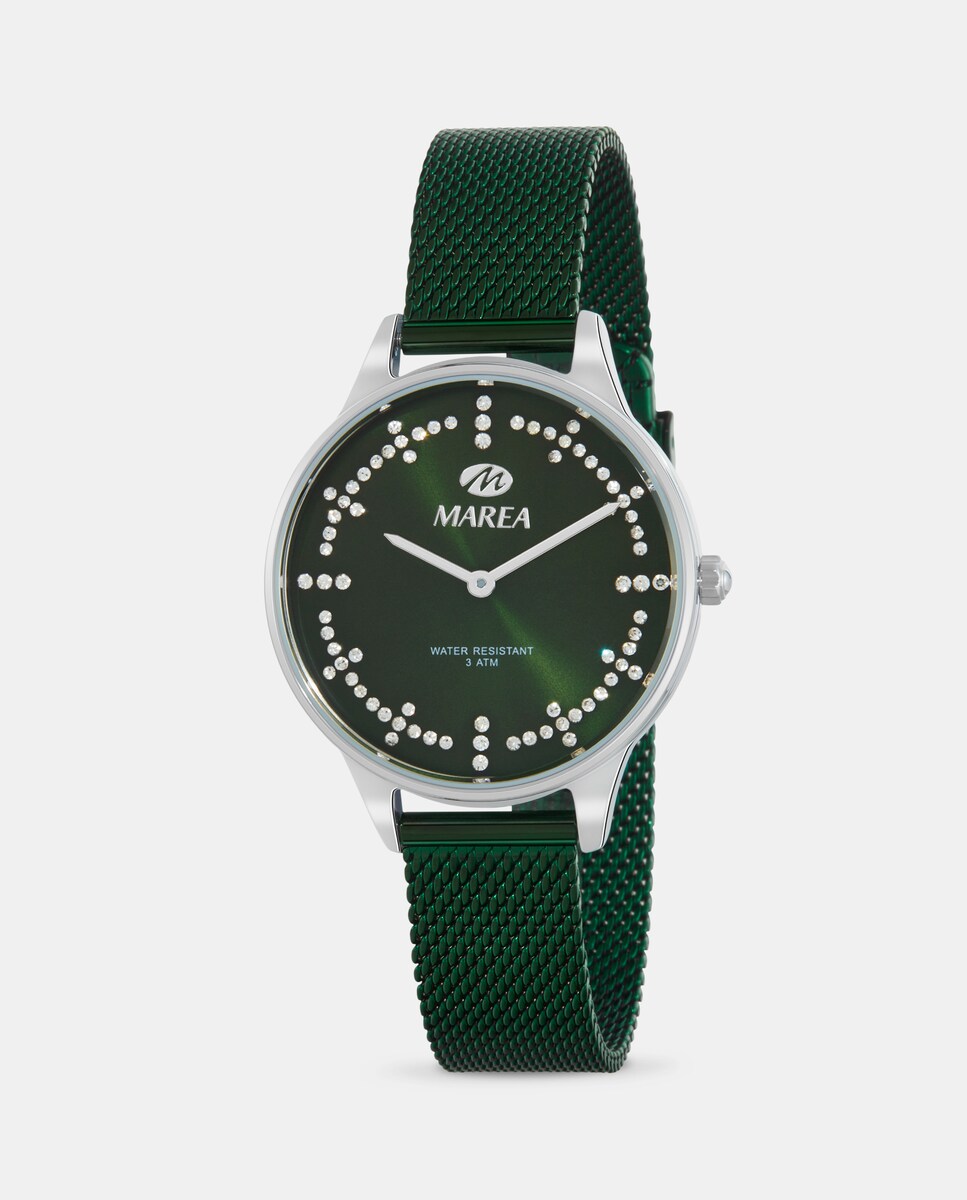 Reloj de mujer B54233/2 malla milanesa de acero y esfera verde con circonitas Verde-1