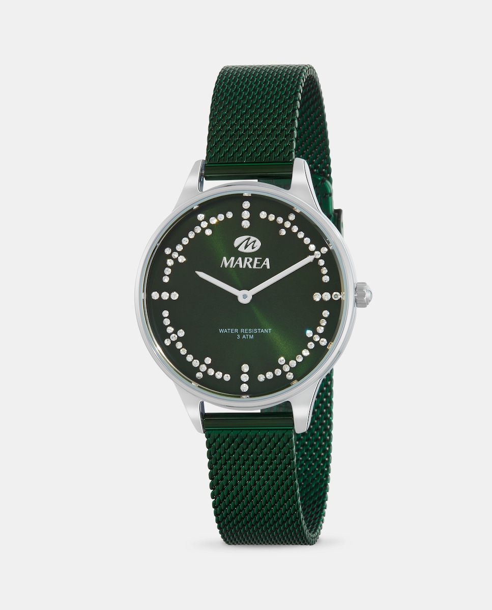 Reloj de mujer B54233/2 malla milanesa de acero y esfera verde con circonitas Verde-1