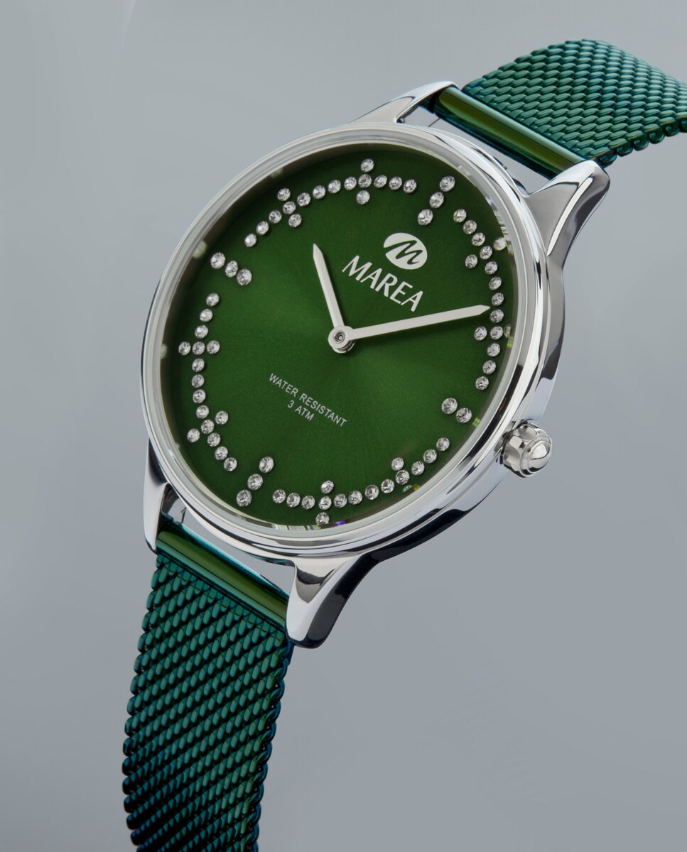 Reloj de mujer B54233/2 malla milanesa de acero y esfera verde con circonitas Verde-3