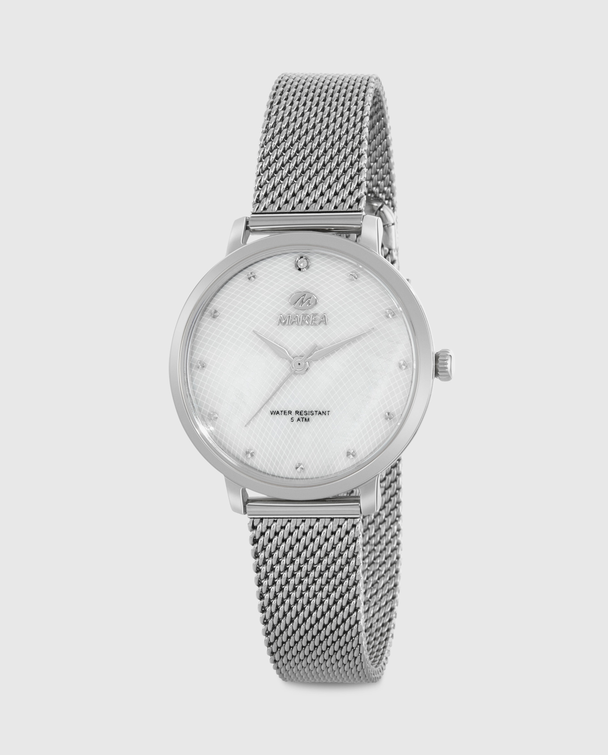 Reloj analógico de mujer b54243 1 de acero con correa esterilla y esfera blanca Plateado Marea Plateado-1