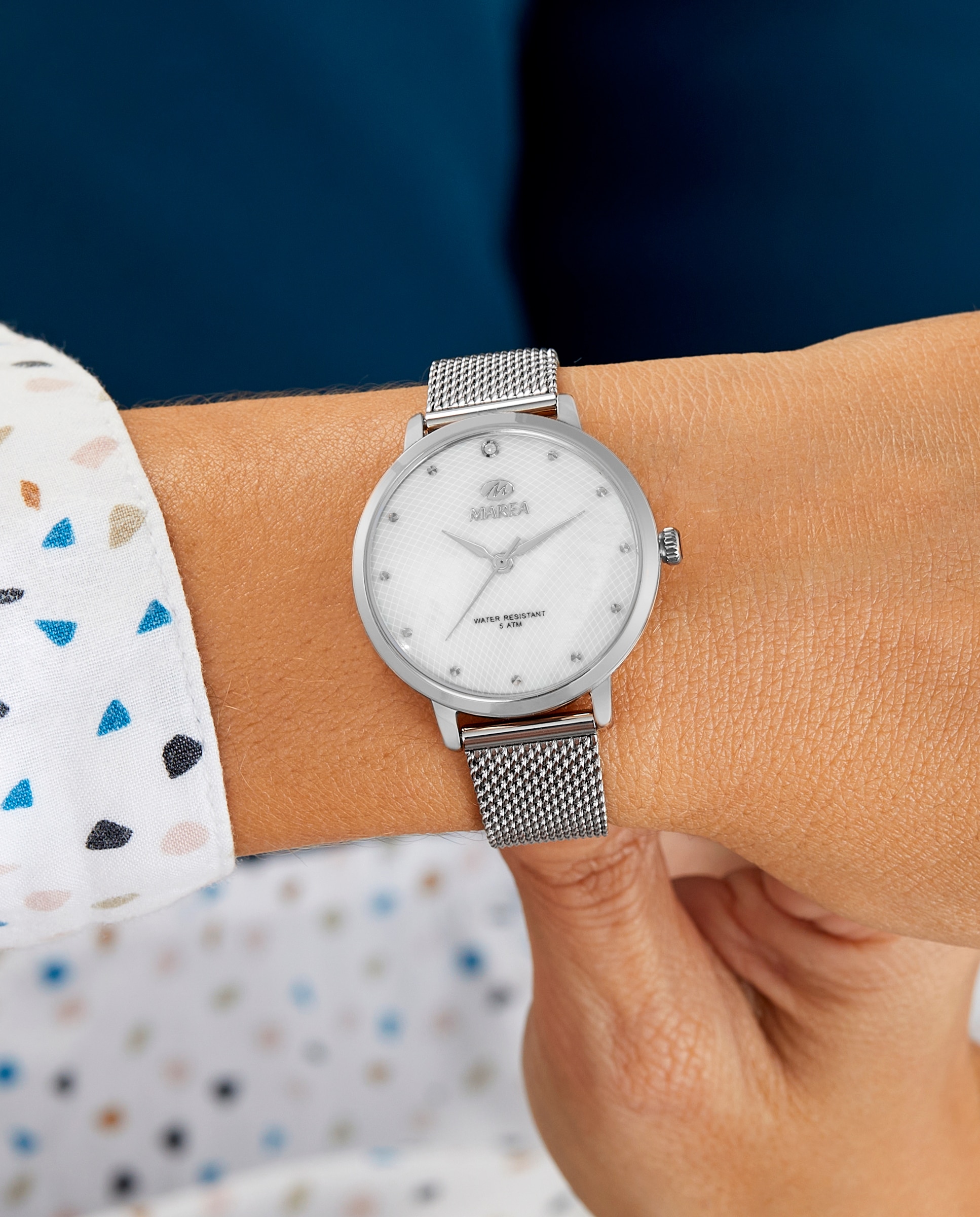 Reloj analógico de mujer b54243 1 de acero con correa esterilla y esfera blanca Plateado Marea Plateado-2