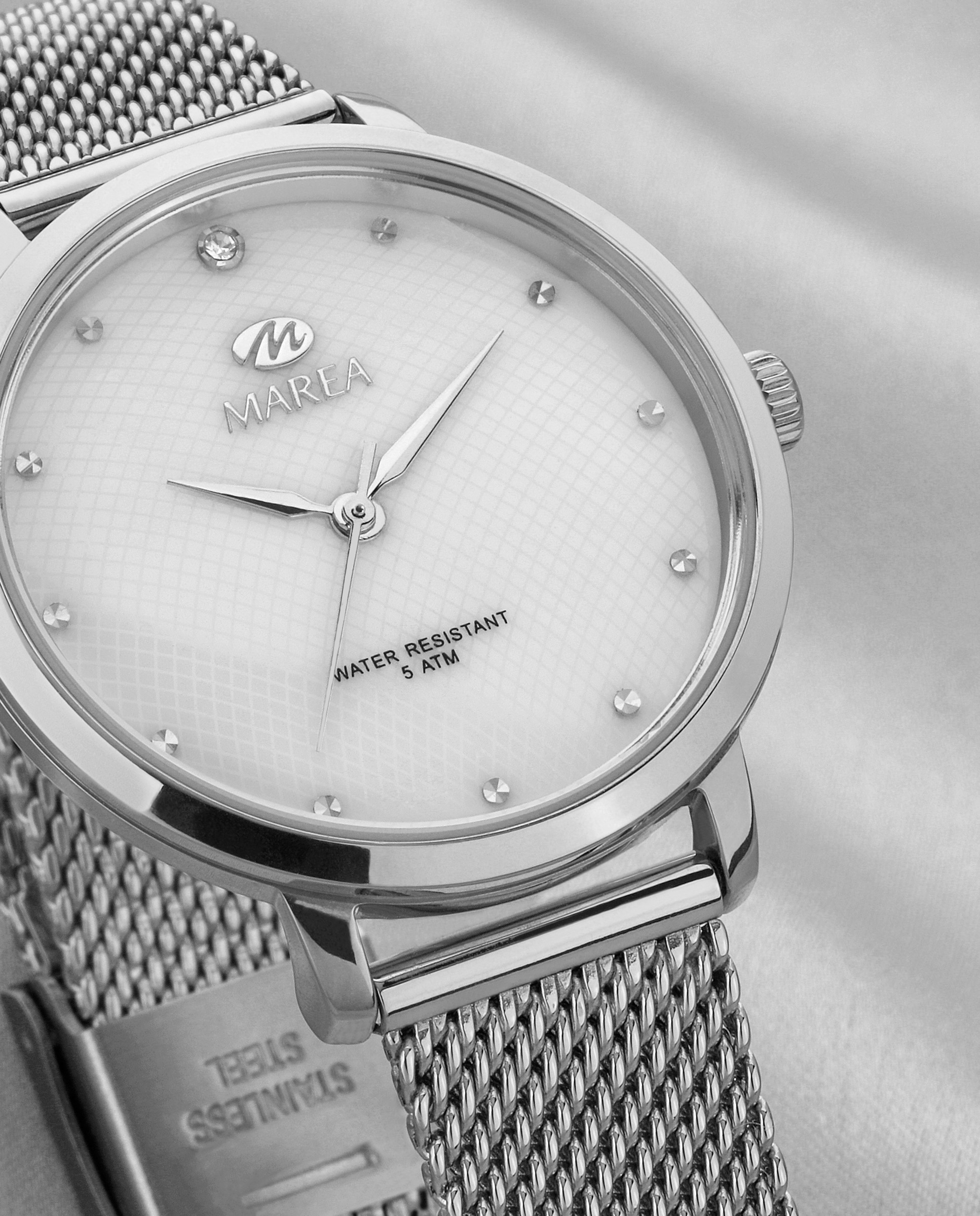 Reloj analógico de mujer b54243 1 de acero con correa esterilla y esfera blanca Plateado Marea Plateado-3