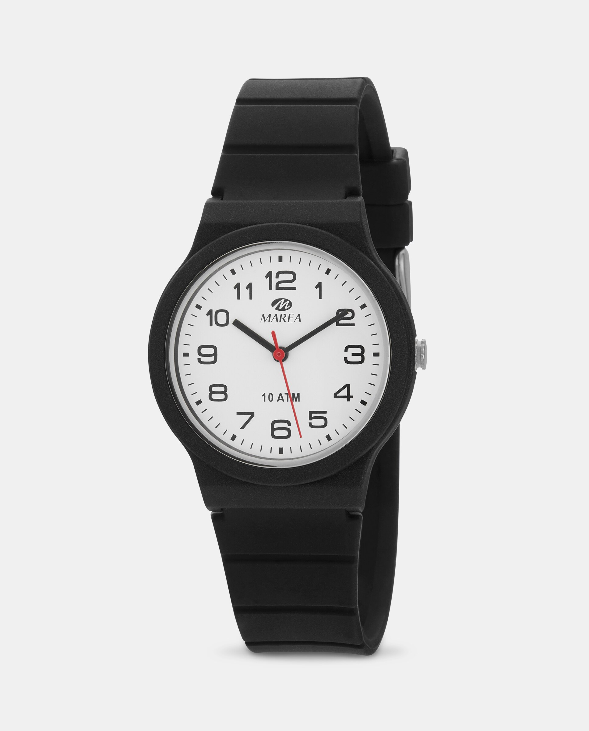 Reloj analógico de mujer b25177 1 correa de silicona negra y esfera blanca con segundero color rojo - Marea - Negro / Blanco Negro / Blanco-1