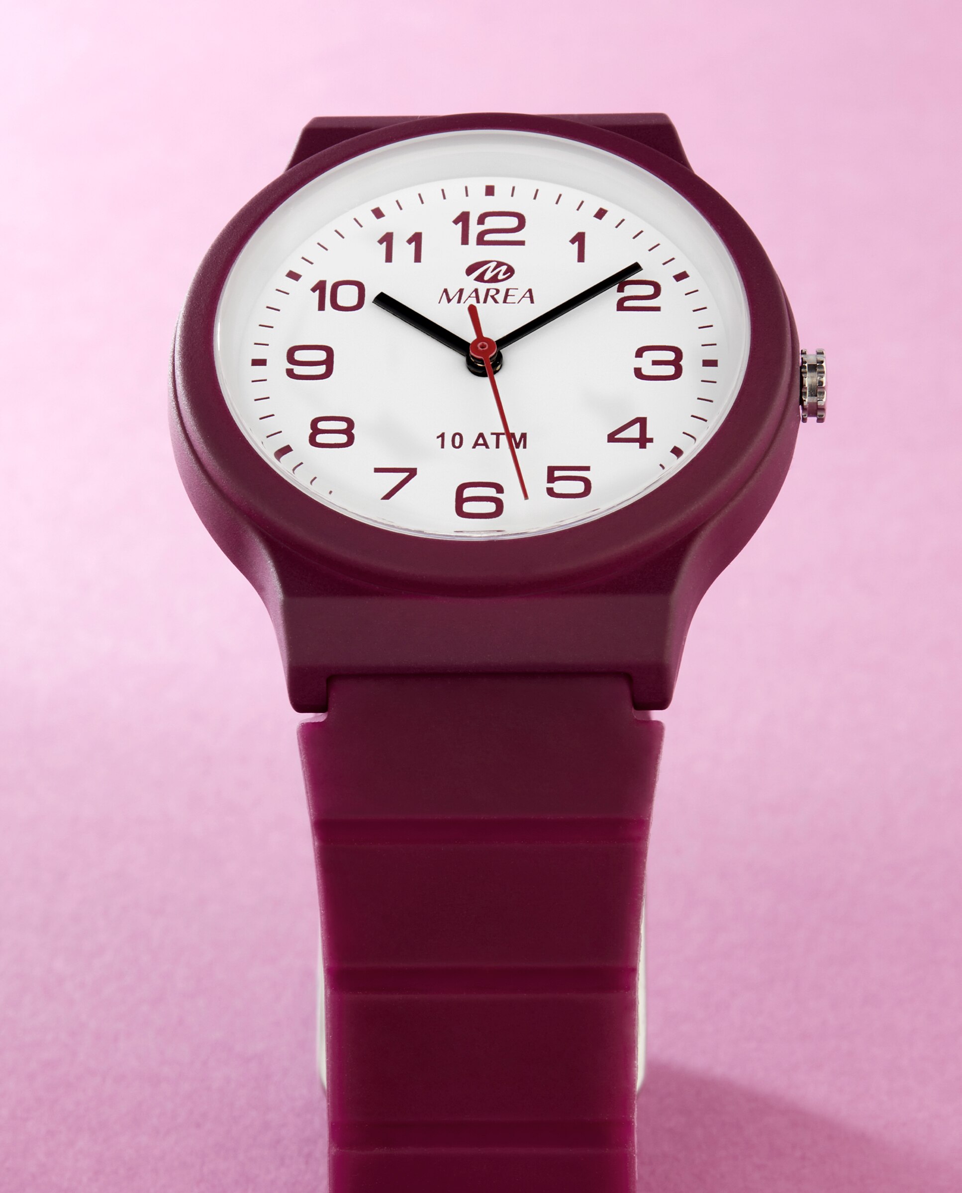 Imagen 3 de Reloj analógico de mujer b25177 3 correa de silicona burdeos y esfera blanca con segundero color rojo - Marea - Burdeos Burdeos