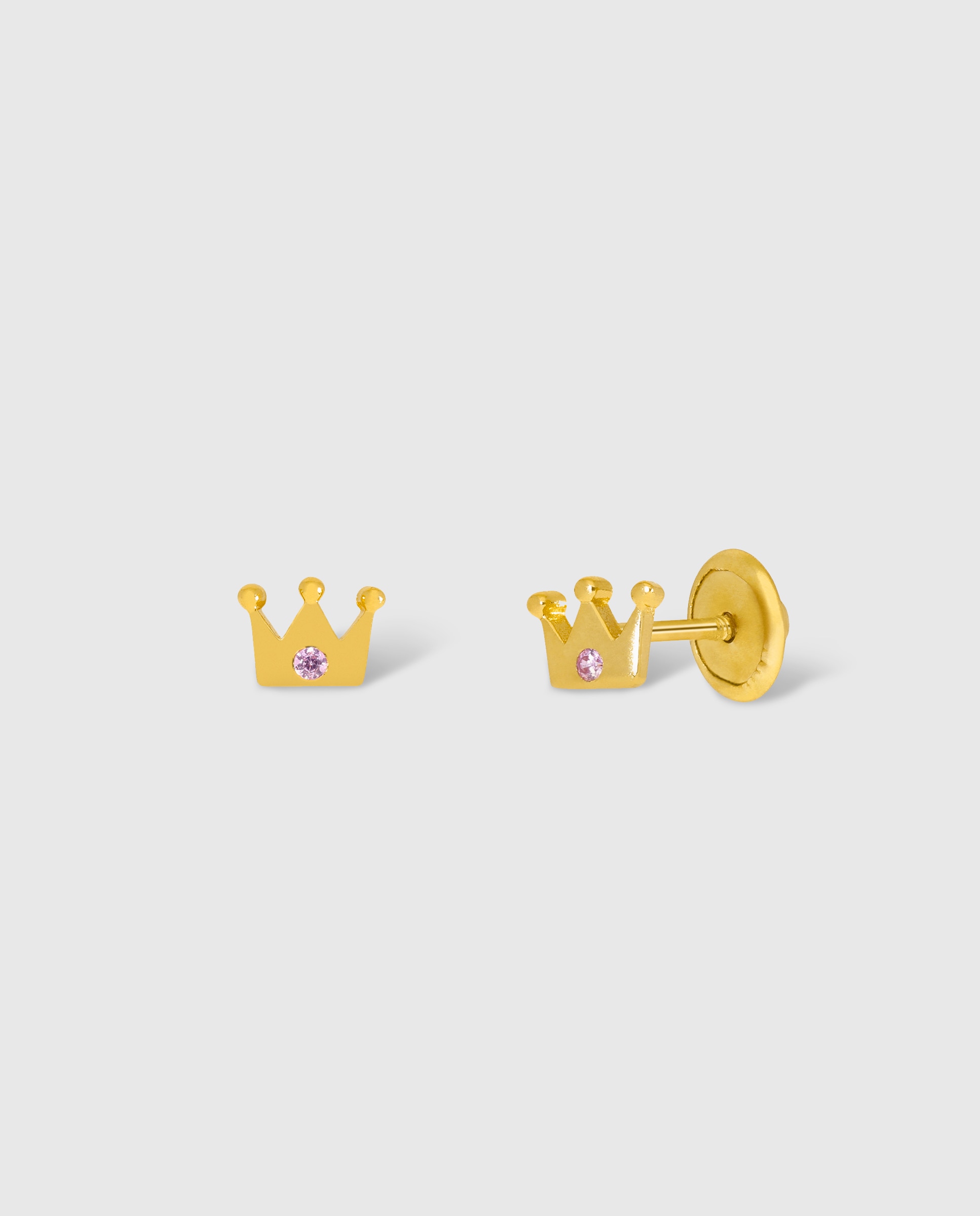 Imagen 0 de Pendientes de plata de bebé d03401/ah bañado en oro de 18k en forma de corona con circonita rosa light Dorado