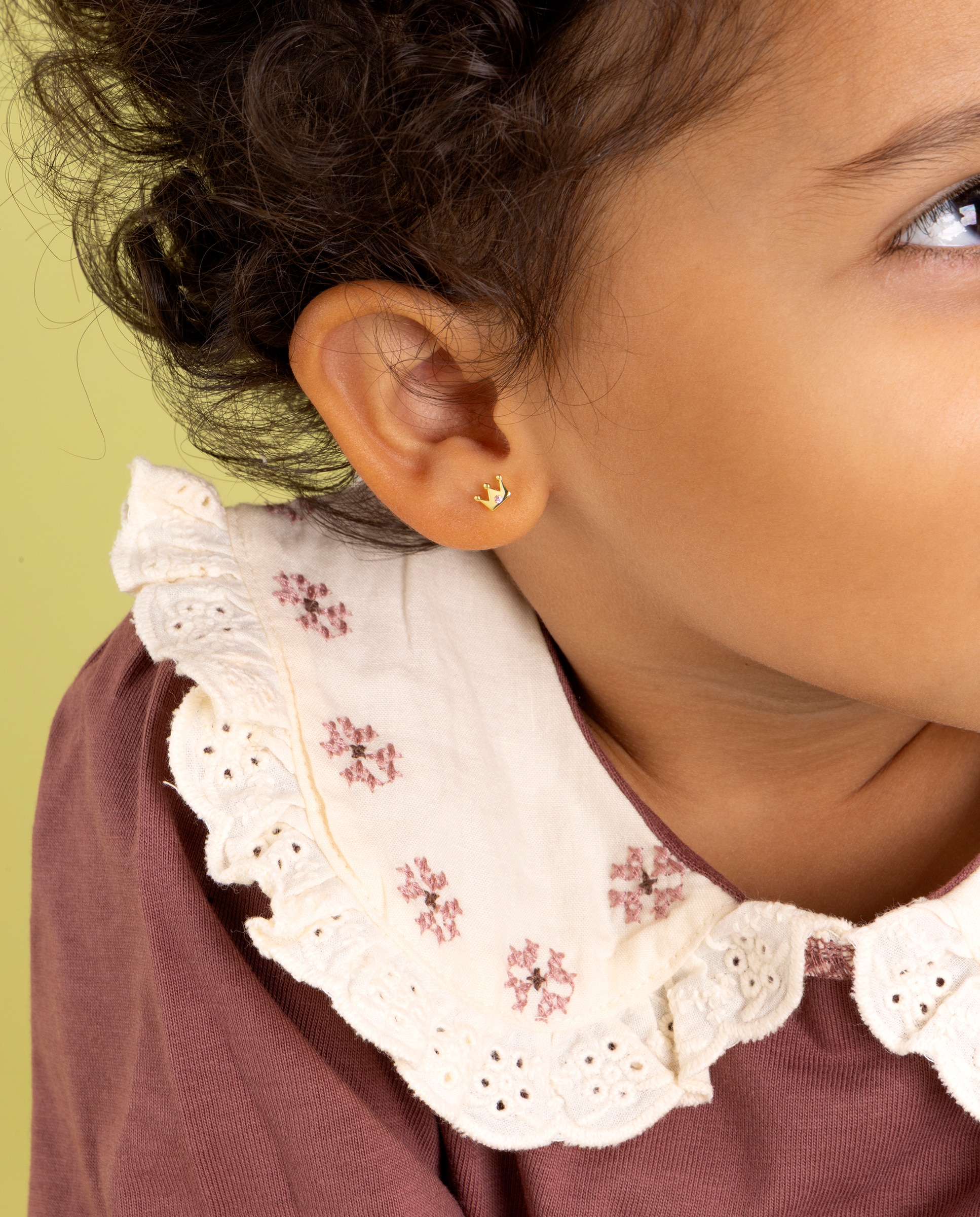 Pendientes de plata de bebé d03401/ah bañado en oro de 18k en forma de corona con circonita rosa light - Marea - Dorado Dorado-2