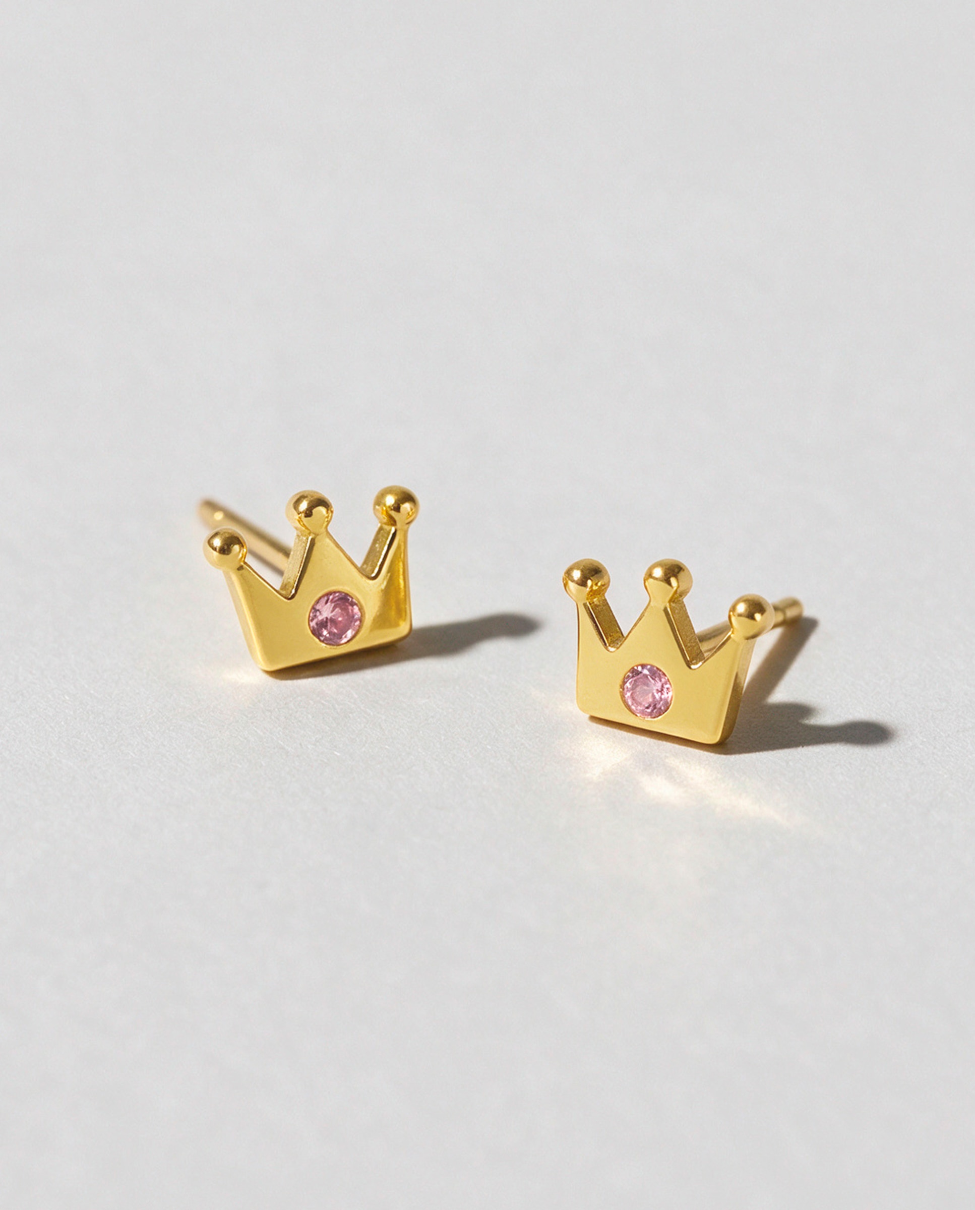 Pendientes de plata de bebé d03401/ah bañado en oro de 18k en forma de corona con circonita rosa light - Marea - Dorado Dorado-3