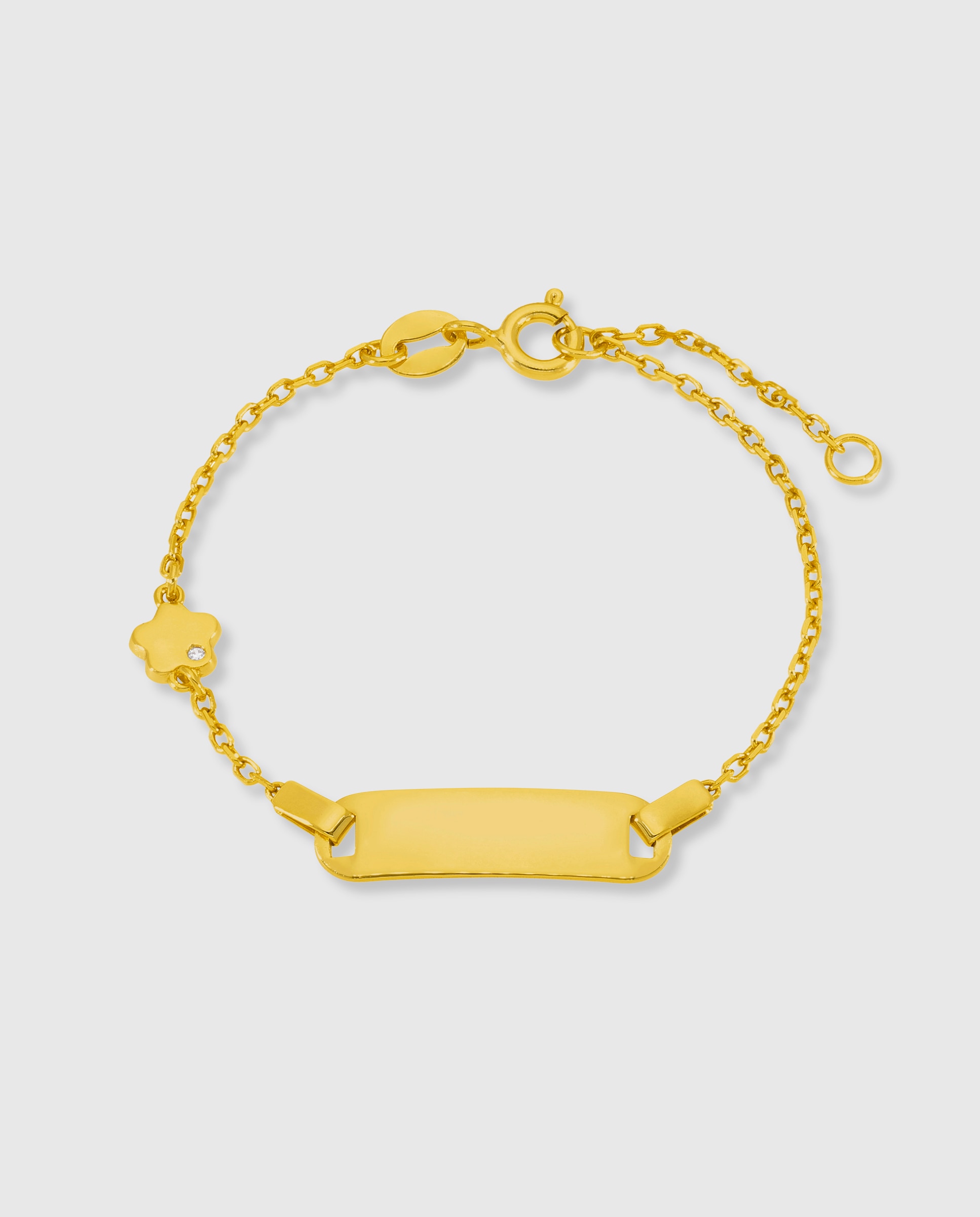 Imagen 0 de Pulsera de plata de bebé d03403/ab bañada en oro de 18k con placa grabable y flor Dorado