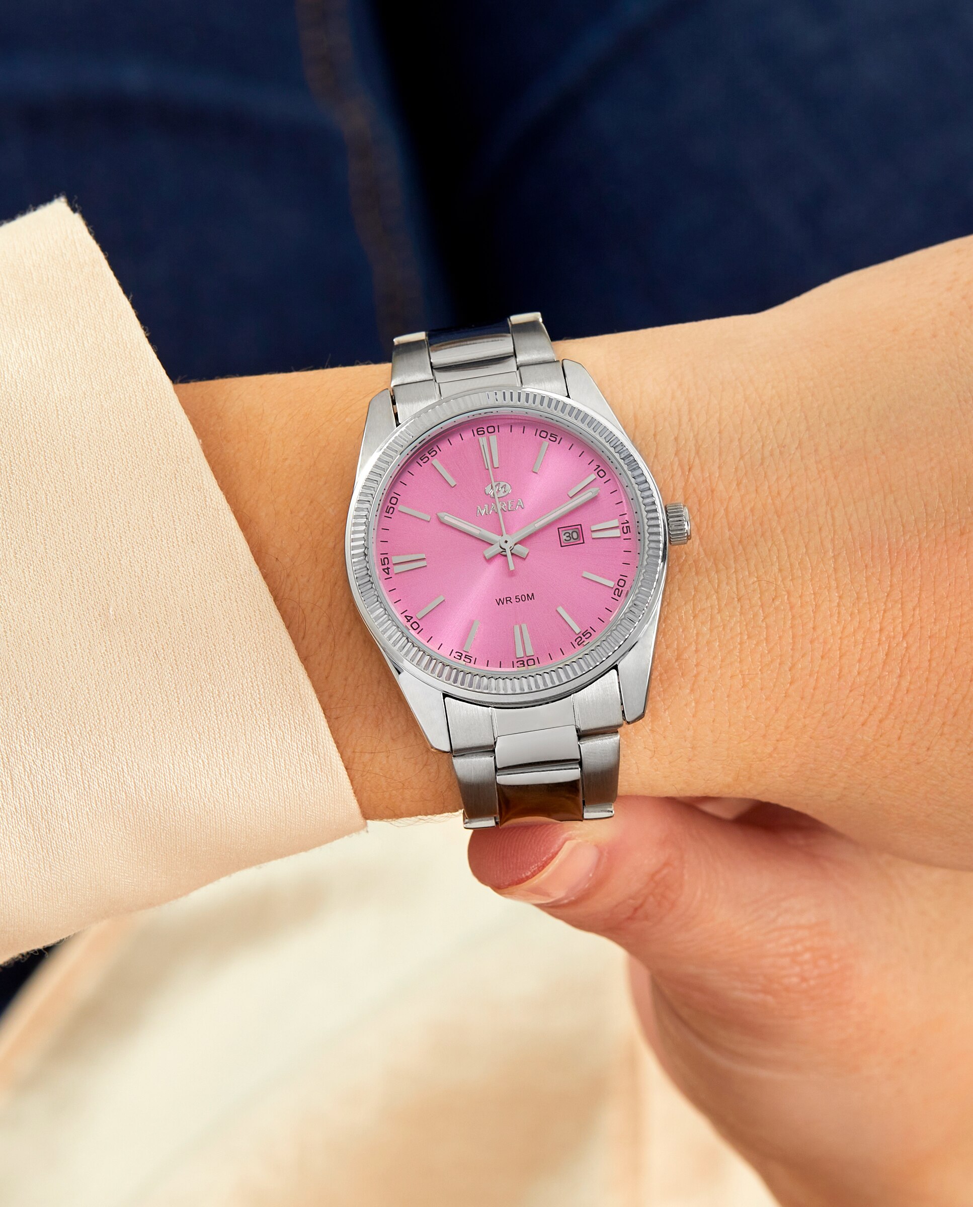 Reloj analógico de mujer b41377 2 correa de acero plata y esfera color rosa - Marea - Plateado Plateado-2