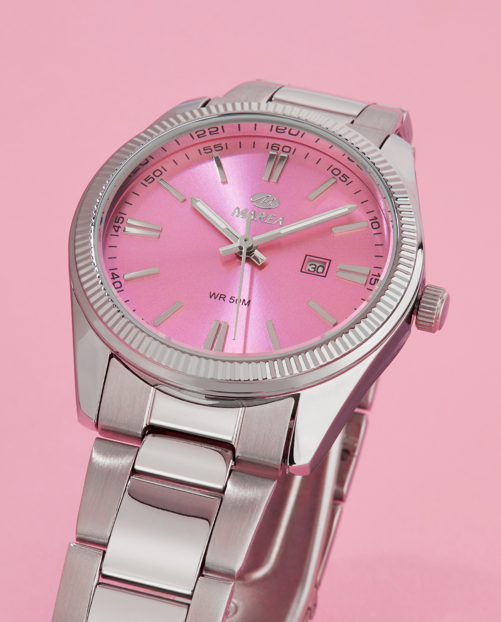 Reloj analógico de mujer b41377 2 correa de acero plata y esfera color rosa - Marea - Plateado Plateado-3