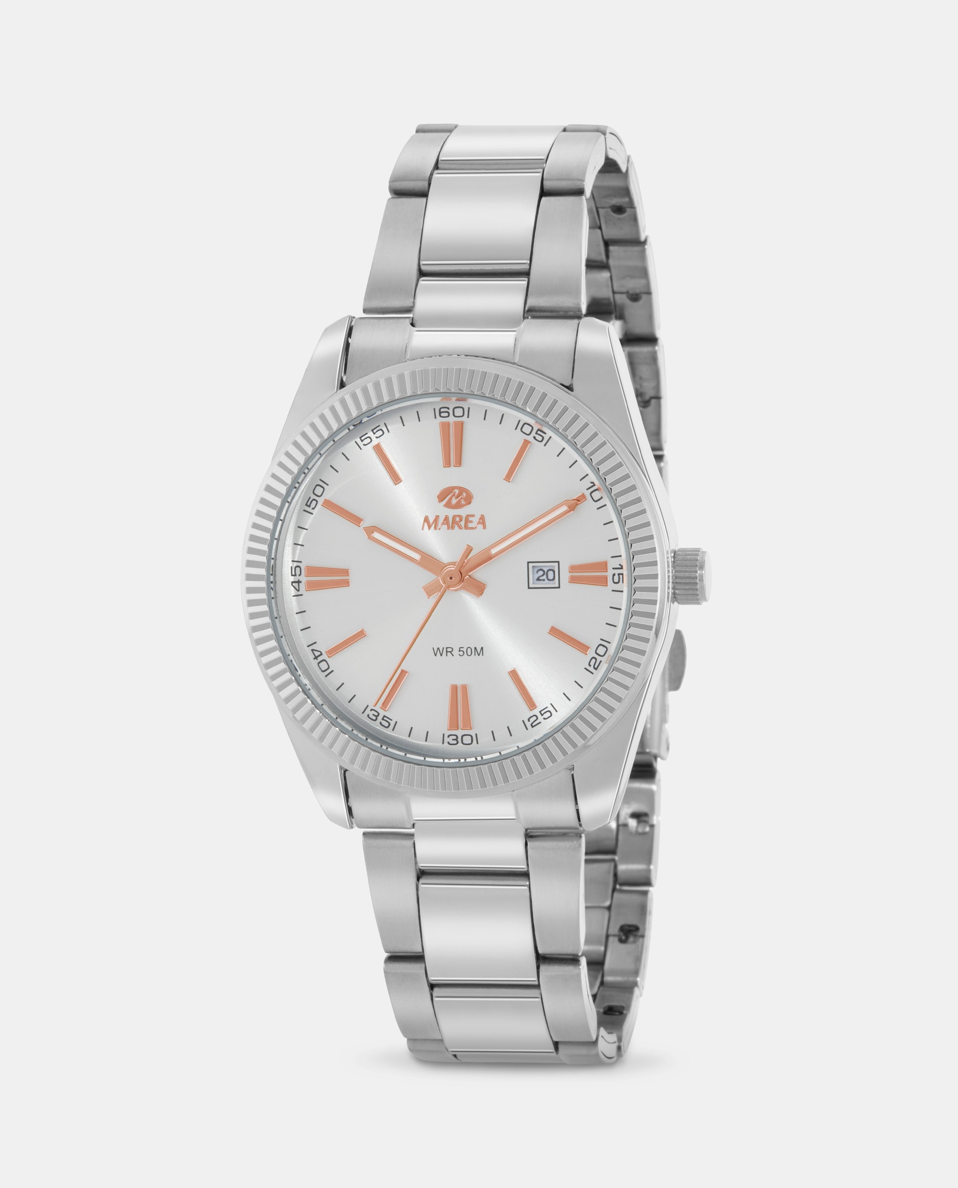 Reloj analógico de mujer b41377 1 correa de acero color plata y esfera plateada con índices y agujas color rose gold - Marea - Plateado Plateado-1
