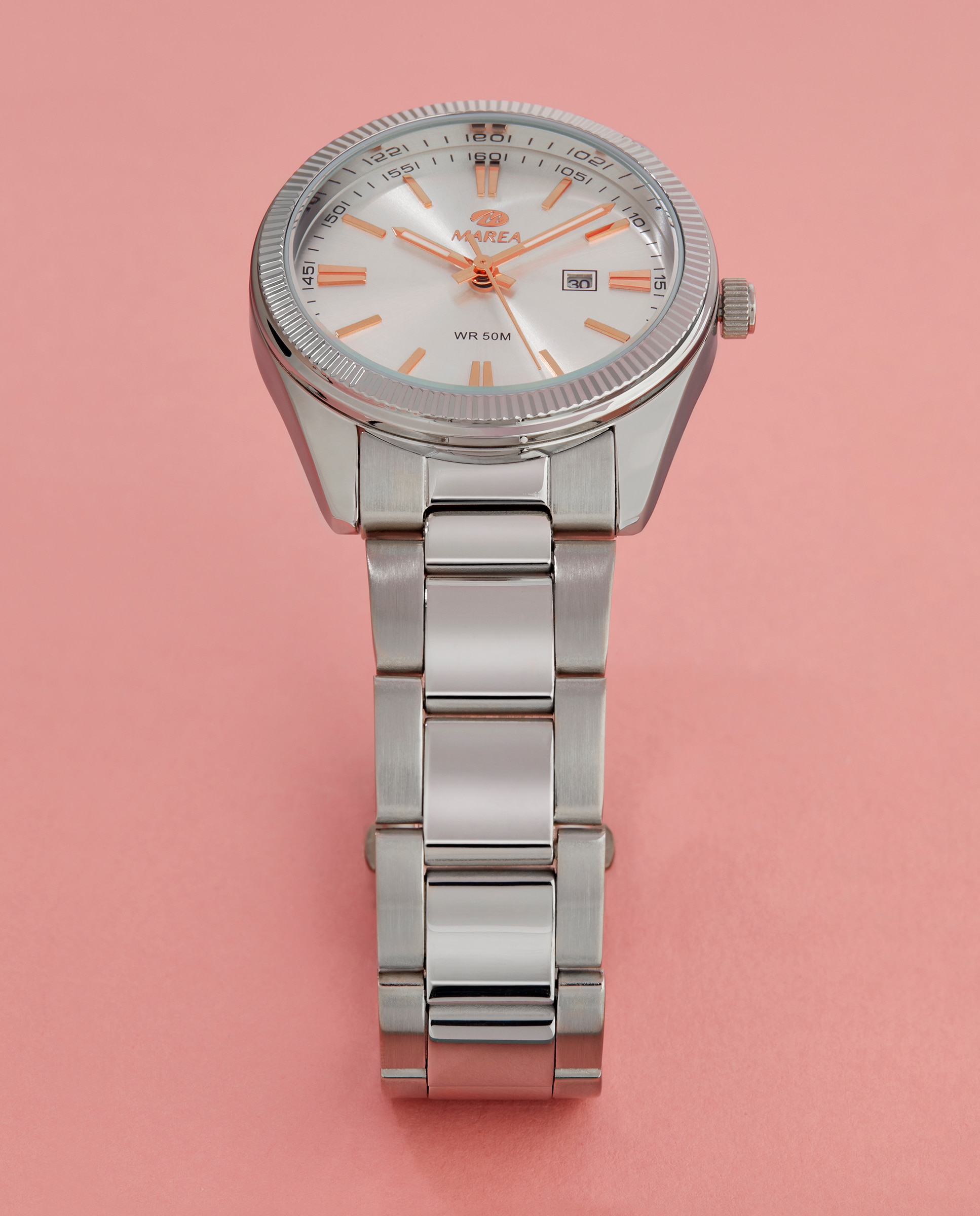 Reloj analógico de mujer b41377 1 correa de acero color plata y esfera plateada con índices y agujas color rose gold - Marea - Plateado Plateado-3
