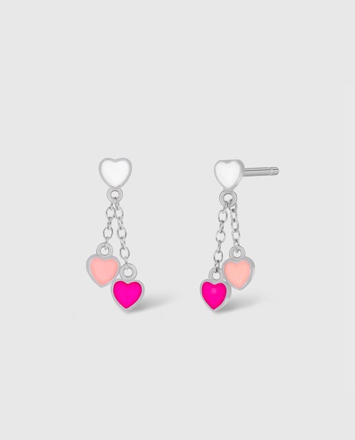 Imagen 0 de Pendientes de niña D03601/AM de plata rodiada motivo corazones esmalte rosa, fucsia y blanco