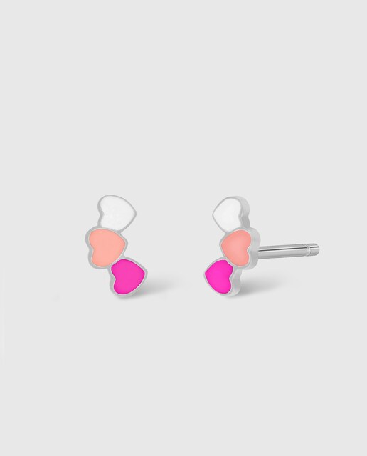 Imagen 0 de Pendientes trepadores de niña D03601/AN de plata rodiada motivo corazones esmalte rosa, fucsia y blanco