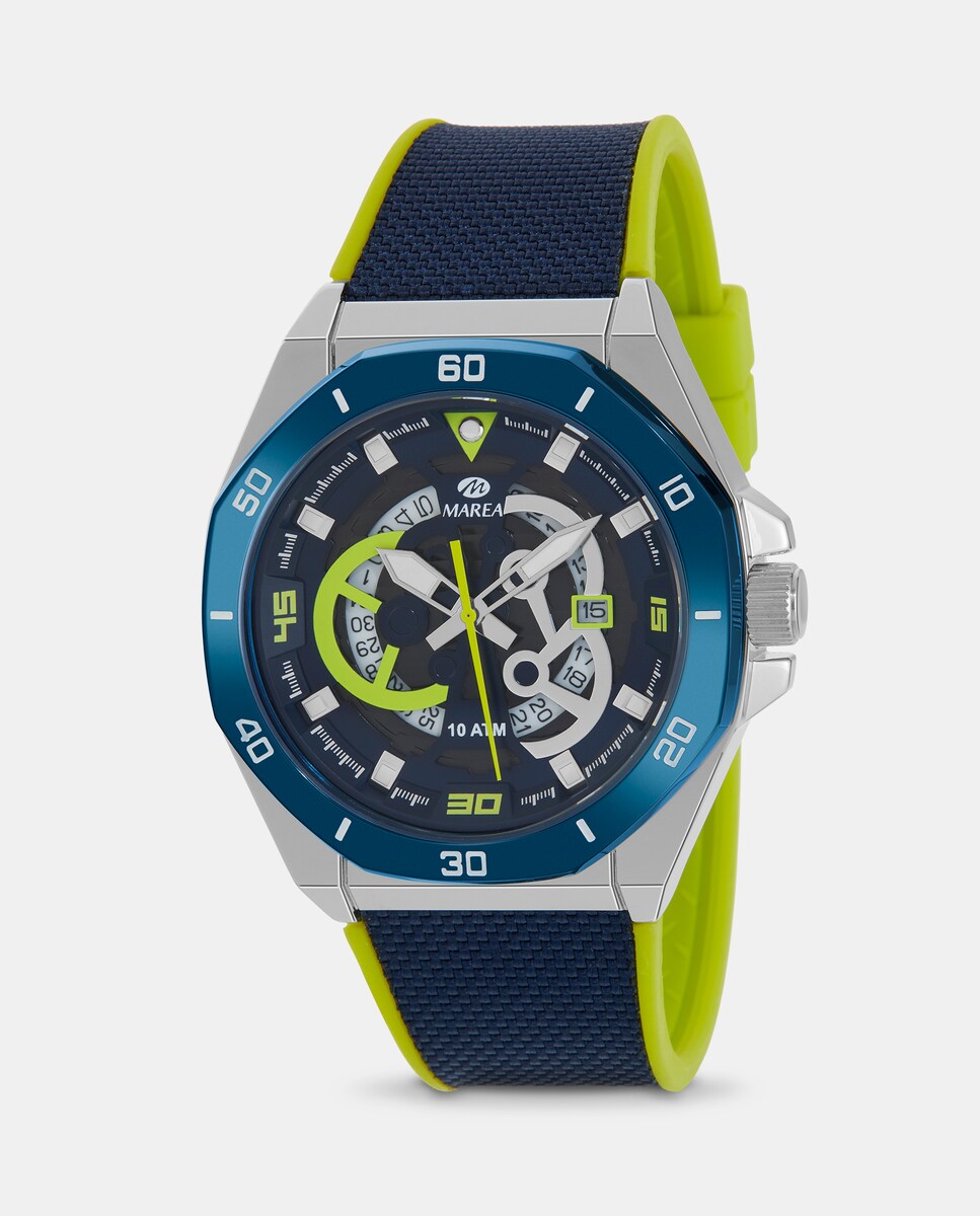 Reloj de hombre B35357/7 caja de acero con bisel azul y correa Nylon Azul-1