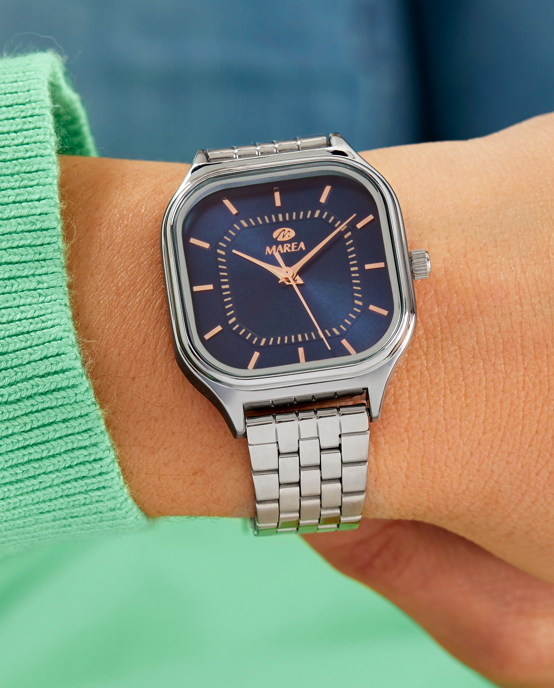 Reloj analógico de mujer b41381 4 correa de acero y esfera azul marino - Marea - Plateado Plateado-2