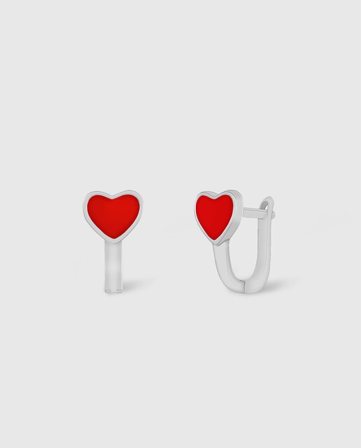 Imagen 0 de Pendientes de niña D03601/BE de plata rodiada motivo corazón esmalte rojo